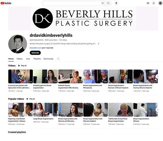 Screen grab of Dr. Kim's plastic surgery YouTube channel.