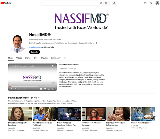 Screen grab of Dr. Nassif's plastic surgery YouTube channel.