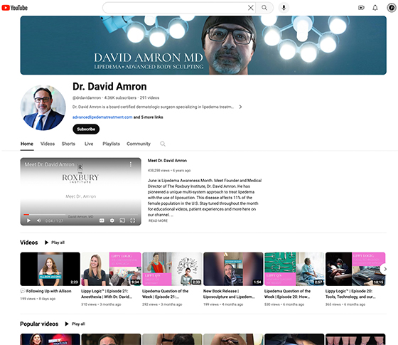 Screen grab of Dr. Amron's liposuction specialist YouTube channel.