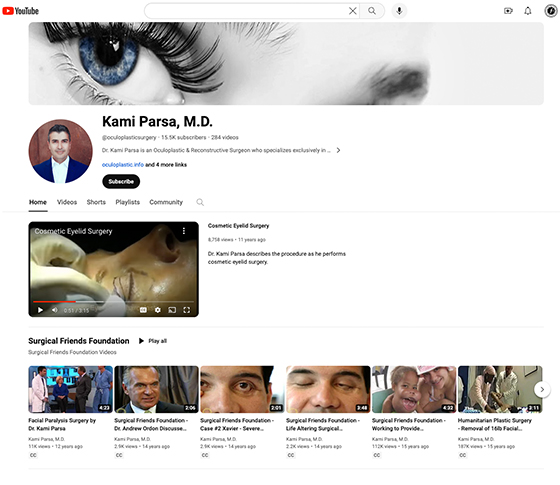 Screen grab of Dr. Parsa's plastic surgery YouTube channel.