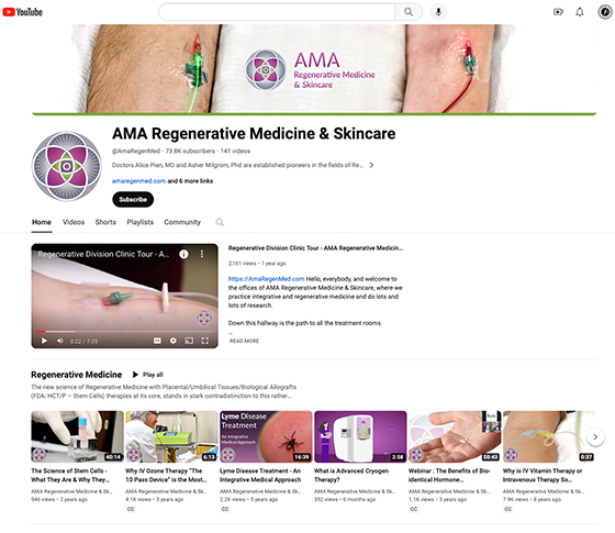 Screen grab of Dr. AMA's regenerative medicine YouTube channel.